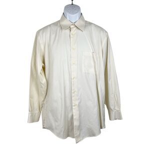 Pronto Uomo Dress Shirt Men 16 Yellow Long Sleeve Button Down Non Iron Cotton